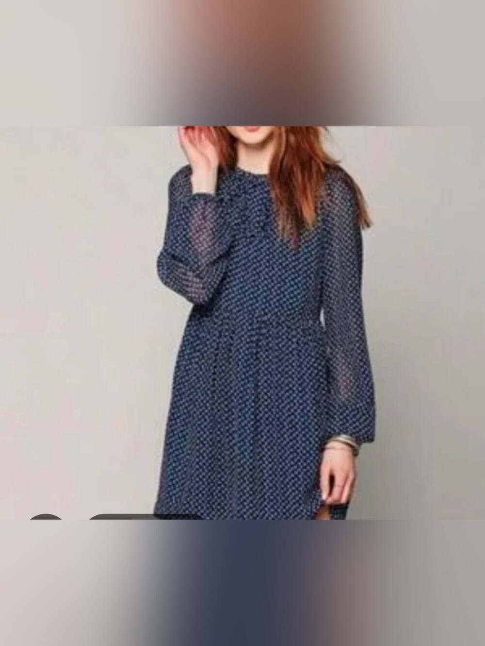 Free People Nouveau Butterfly Babydoll Mini Dress Navy Blue Long Sleeve Sz 0 - Picture 3 of 11